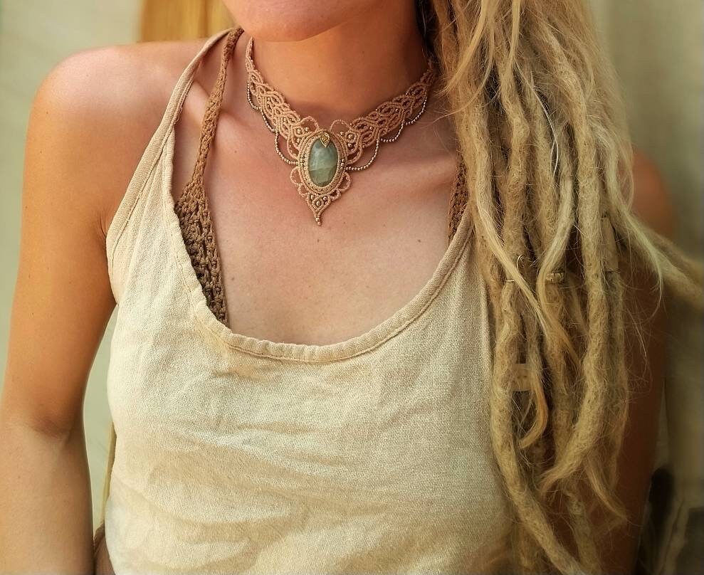 Boho goddess necklace | Tribal necklace | bohemian Aquamarine necklace | Spiritual stone necklace