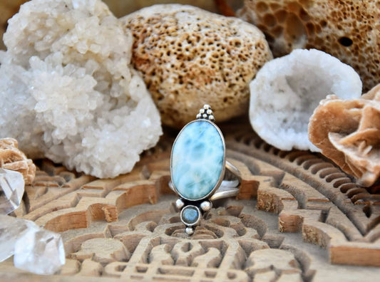 Bohemian ring | Silver Larimar ring | Labradorite ring | boho ring | Tribal ring | 925 silver ring