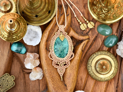 Chrysocolla macrame pendant | Boho necklace | Large crystal necklace | gemstone necklace | yoga necklace