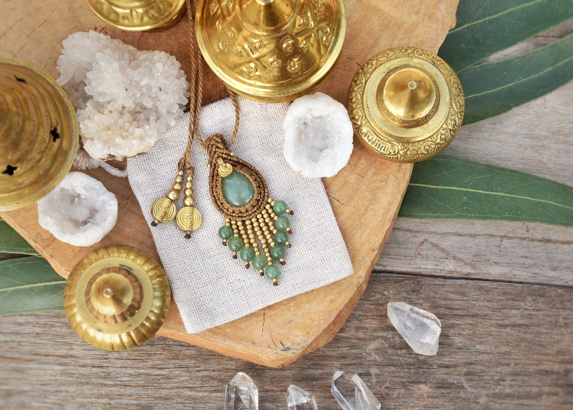 Ethnic tassel pendant with Aventurine | Earthy boho necklace | Native American inspired necklace | gemstone necklace | yoga necklace