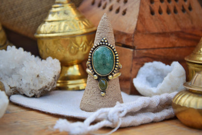 Foresty brass ring | Tribal ring | Boho ring | Goddess ring | Ethnic ring | Gemstone ring