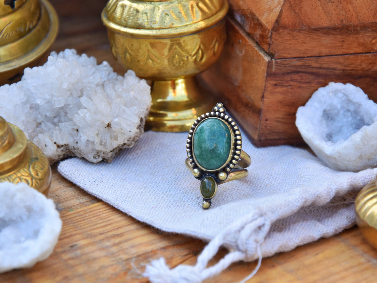 Foresty brass ring | Tribal ring | Boho ring | Goddess ring | Ethnic ring | Gemstone ring