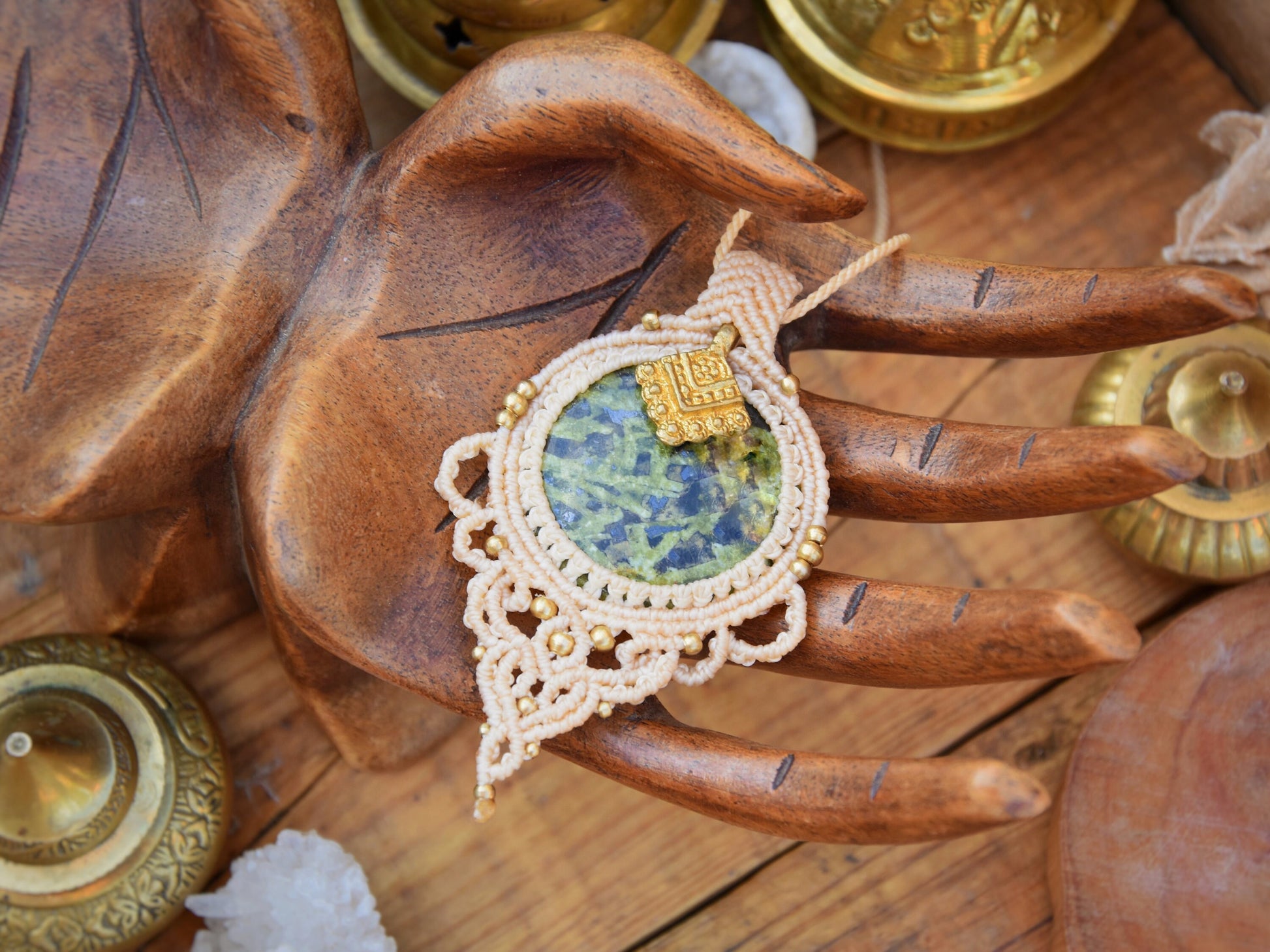 Earthy Boho macrame pendant | Ornamental macrame pendant | crystal necklace | gemstone necklace | yoga necklace