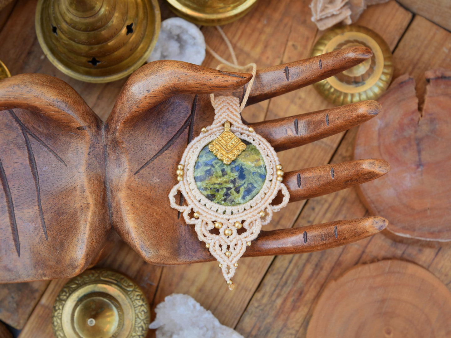 Earthy Boho macrame pendant | Ornamental macrame pendant | crystal necklace | gemstone necklace | yoga necklace