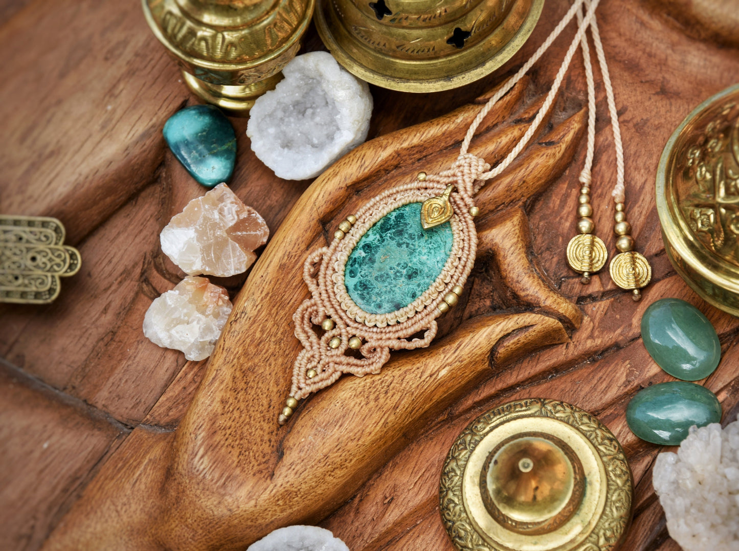 Chrysocolla macrame pendant | Boho necklace | Large crystal necklace | gemstone necklace | yoga necklace