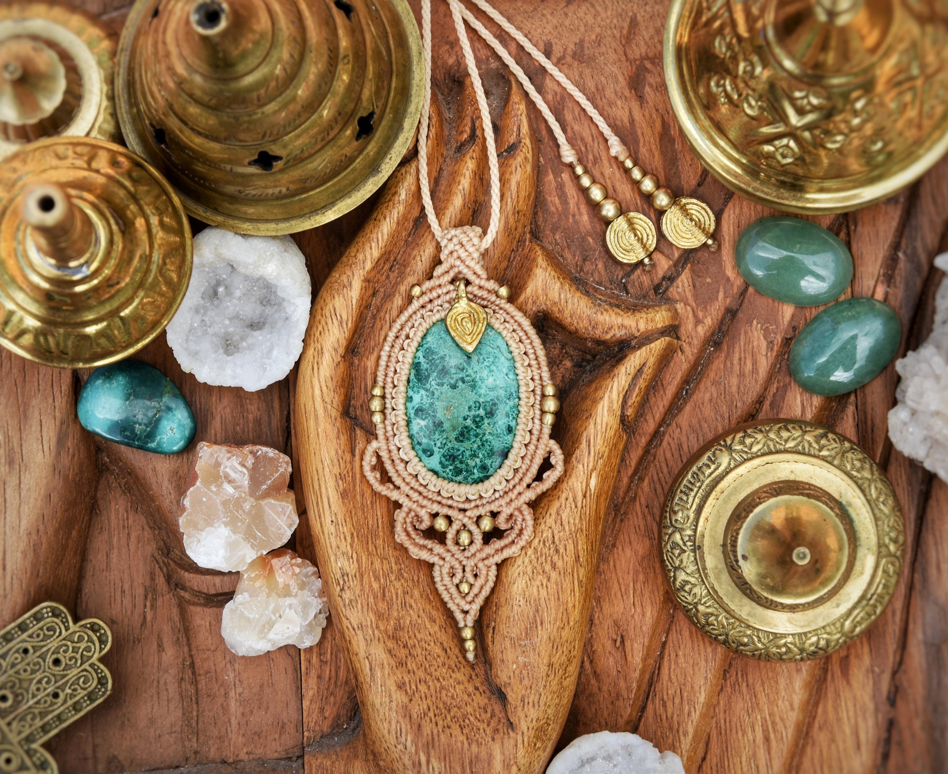 Chrysocolla macrame pendant | Boho necklace | Large crystal necklace | gemstone necklace | yoga necklace