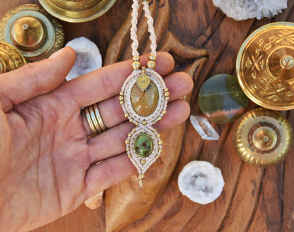 Earthy gemstone Amulet | Bohemian necklace | Two stone necklace | Ethnic necklace | Spiritual necklace