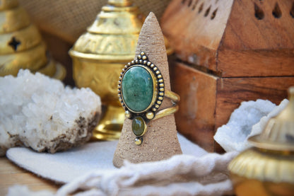 Foresty brass ring | Tribal ring | Boho ring | Goddess ring | Ethnic ring | Gemstone ring