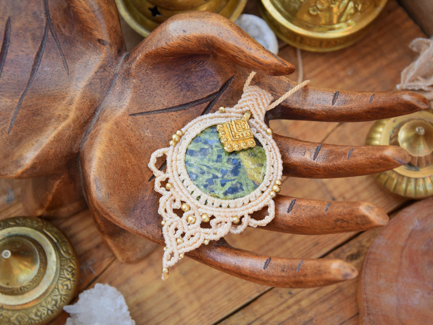 Earthy Boho macrame pendant | Ornamental macrame pendant | crystal necklace | gemstone necklace | yoga necklace