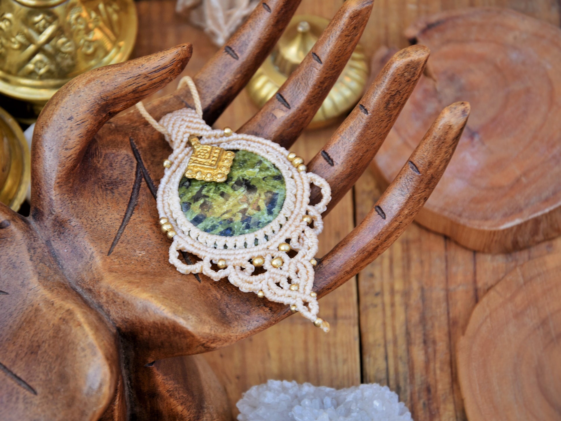 Earthy Boho macrame pendant | Ornamental macrame pendant | crystal necklace | gemstone necklace | yoga necklace