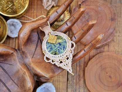 Earthy Boho macrame pendant | Ornamental macrame pendant | crystal necklace | gemstone necklace | yoga necklace