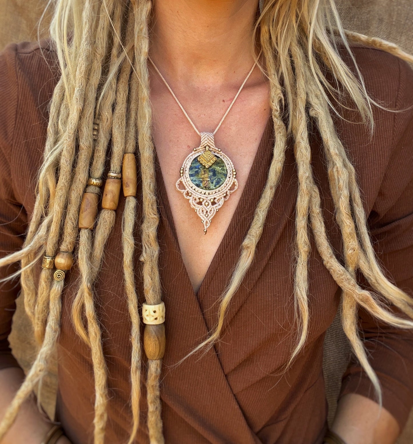 Earthy Boho macrame pendant | Ornamental macrame pendant | crystal necklace | gemstone necklace | yoga necklace