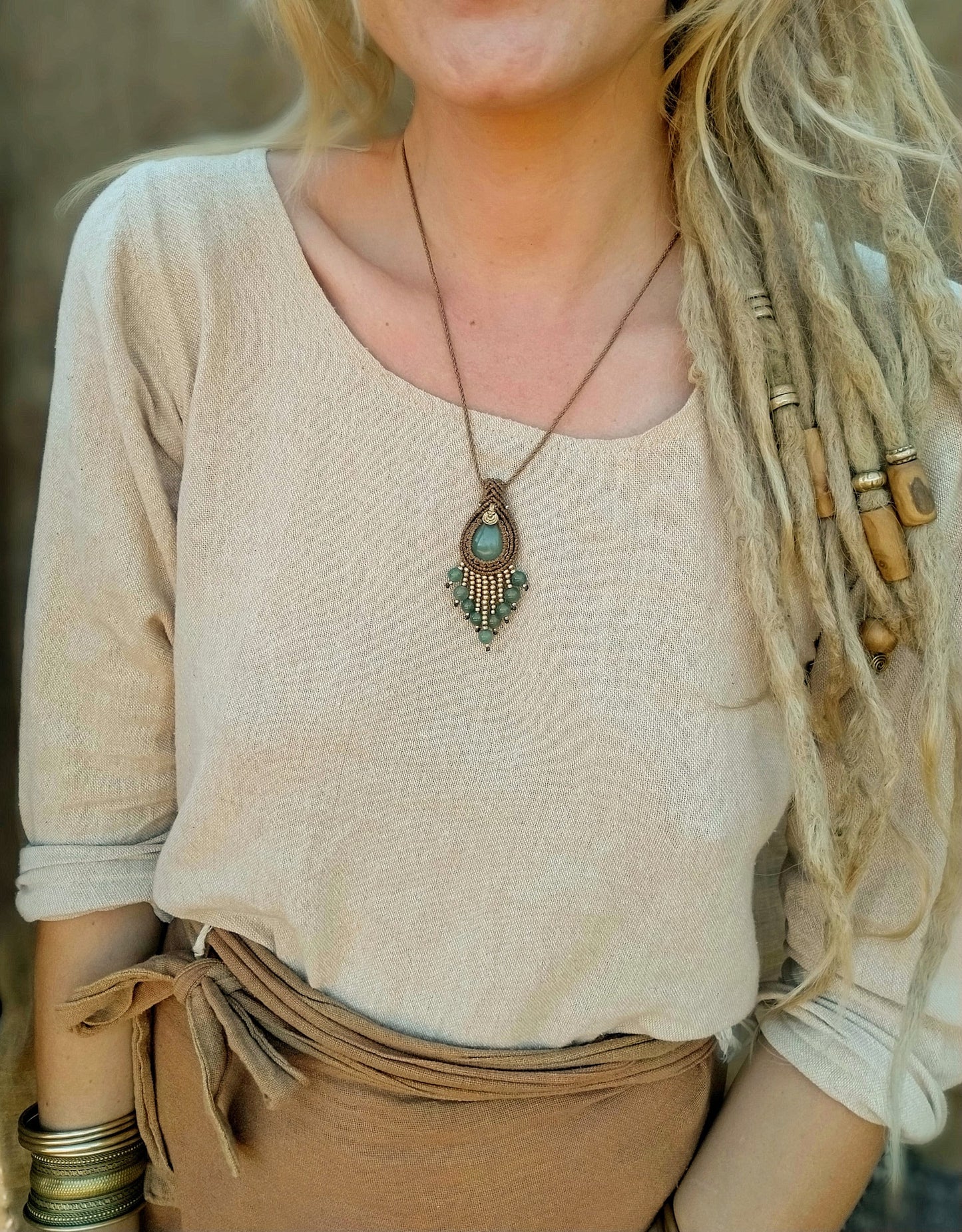 Ethnic tassel pendant with Aventurine | Earthy boho necklace | Native American inspired necklace | gemstone necklace | yoga necklace