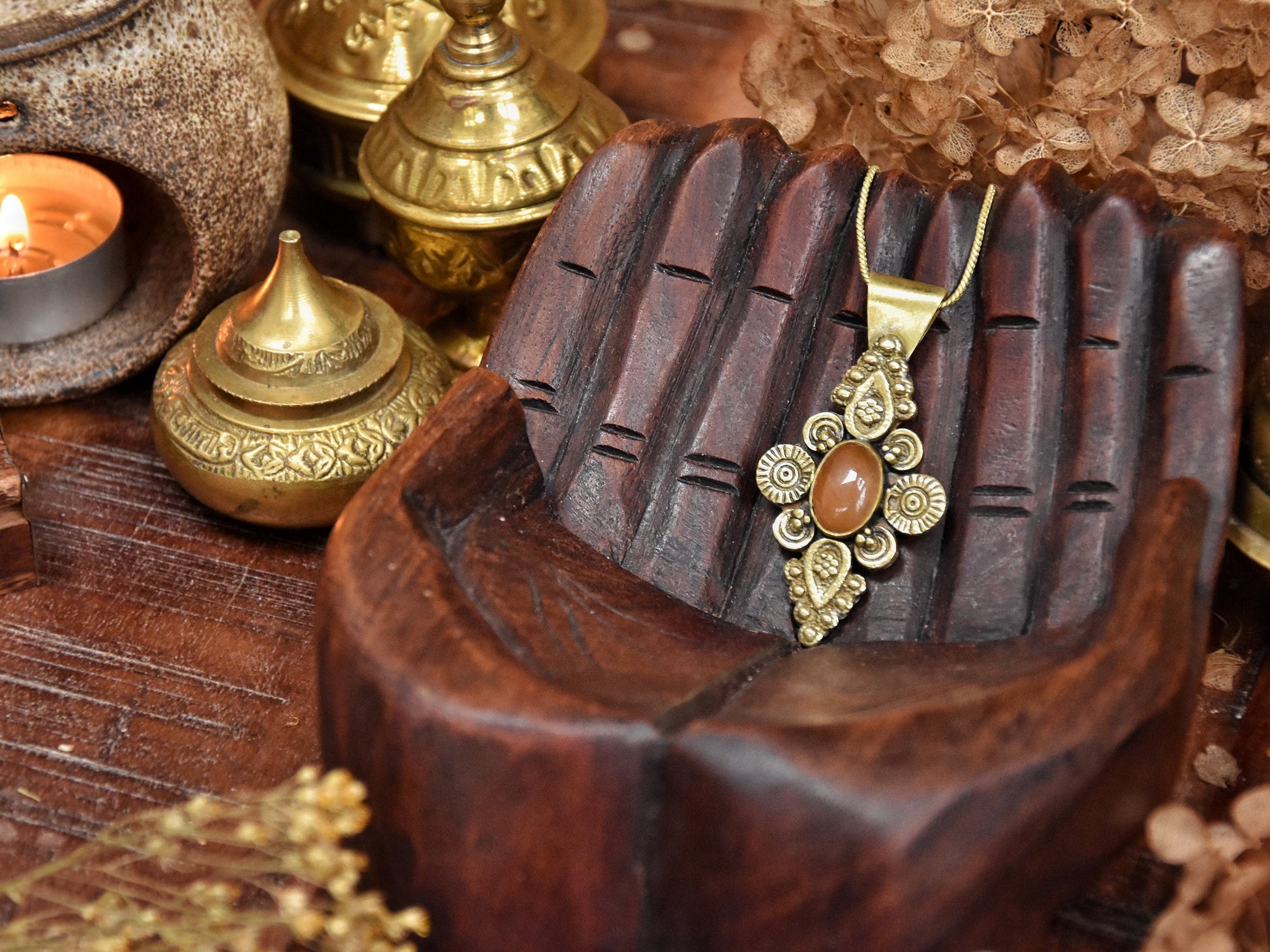 Bohemian gemstone pendant | Tribal mandala pendant | Bohemian ornamental brass pendant