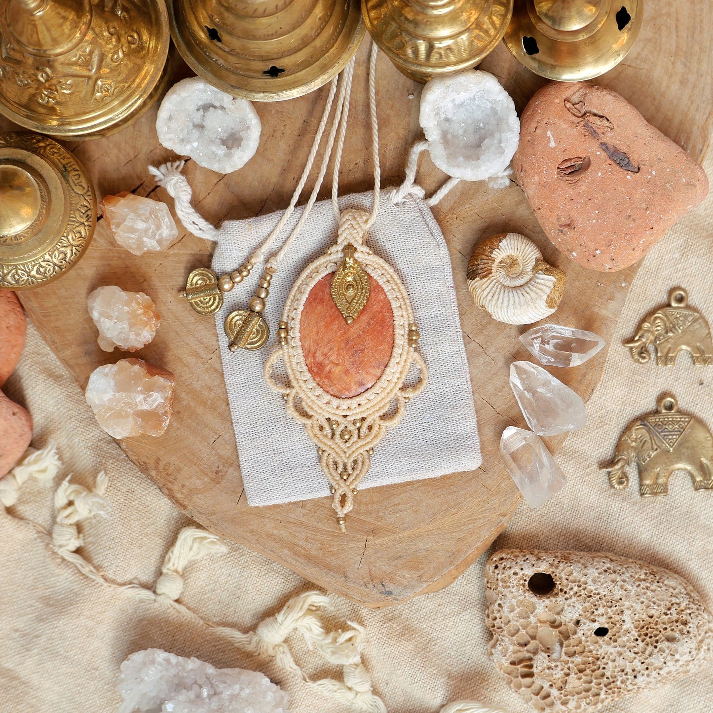 Goddess macrame pendant with jasper crystal | Large bohemian gemstone pendant