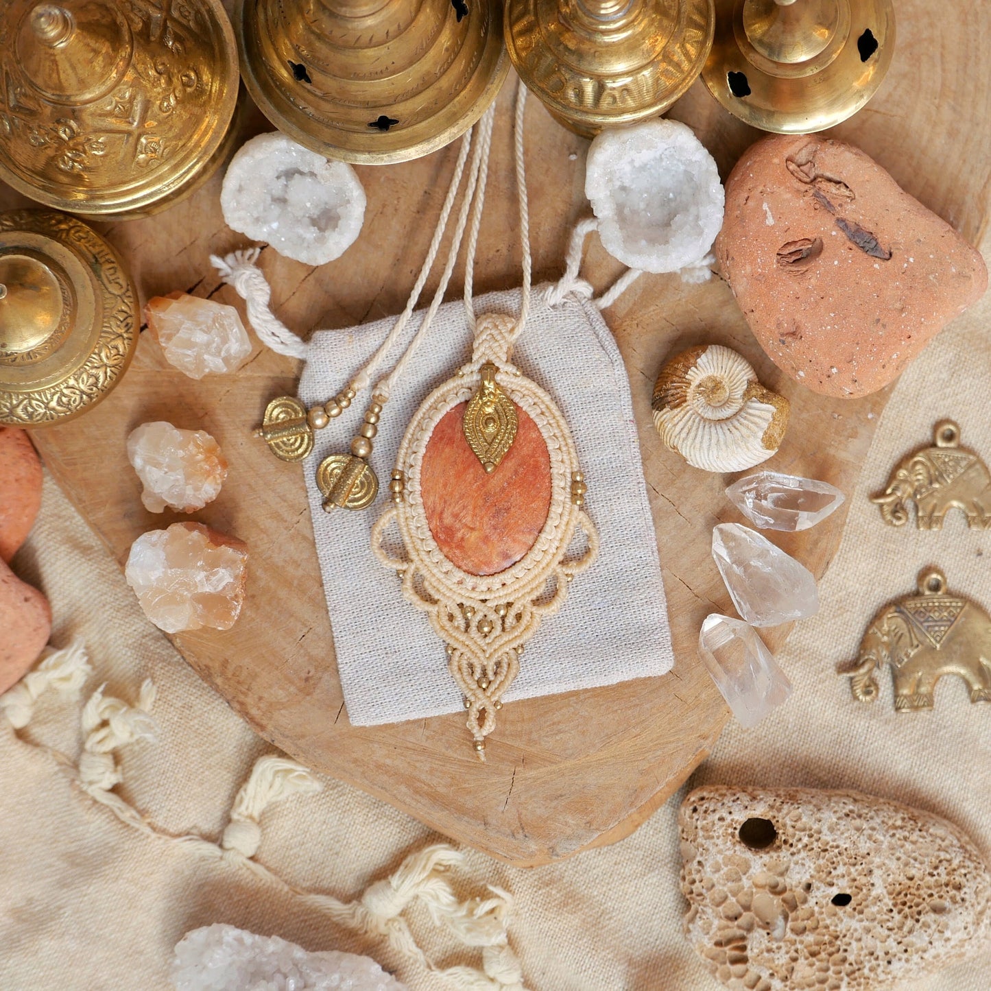 Goddess macrame pendant with jasper crystal | Large bohemian gemstone pendant