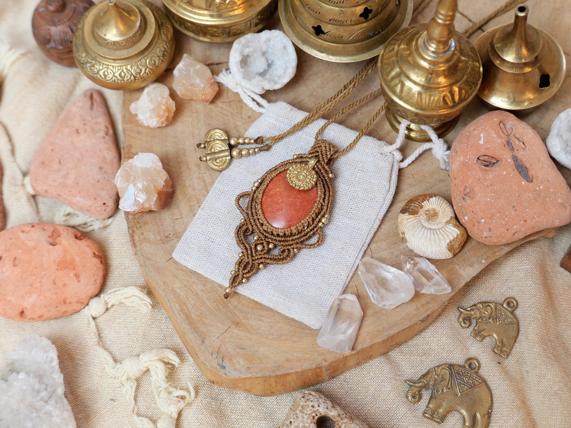 Tribal pendant with jasper crystal | Macrame gemstone pendant