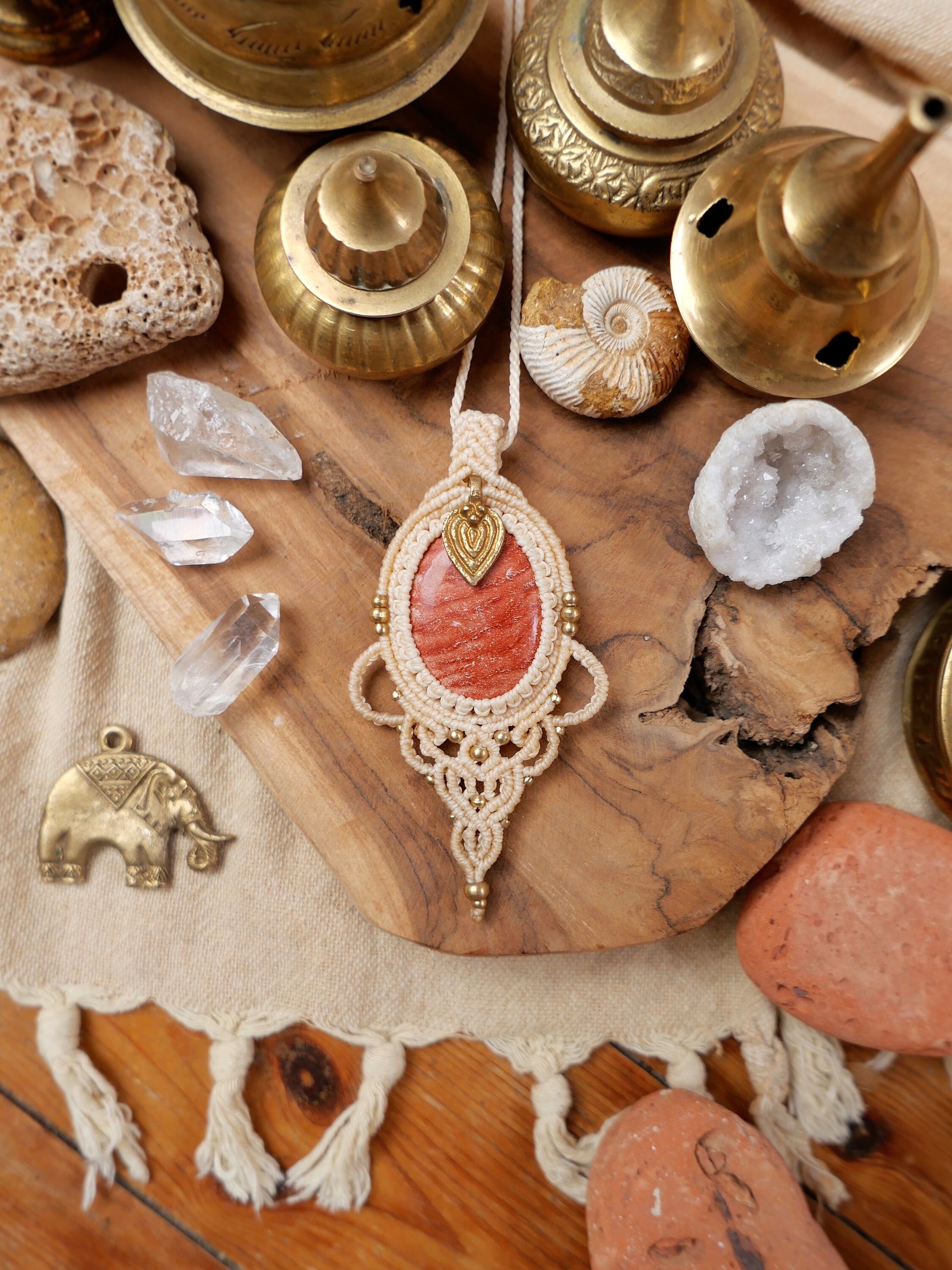 Goddess macrame pendant with jasper crystal | Elegant feminine gemstone pendant