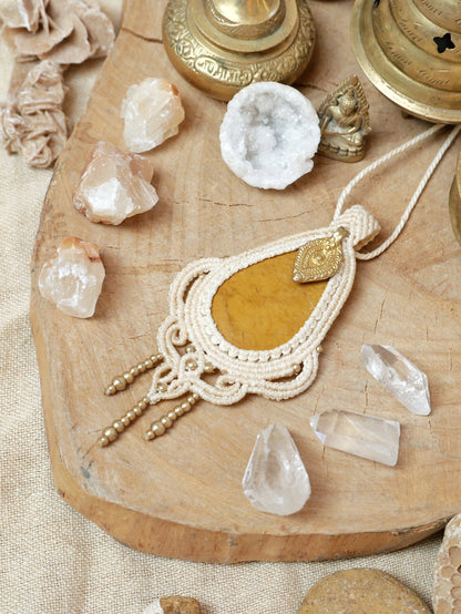 Goddess macrame pendant with jasper crystal | Large bohemian gemstone pendant