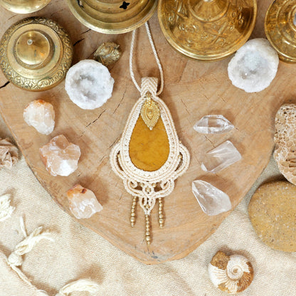 Goddess macrame pendant with jasper crystal | Large bohemian gemstone pendant