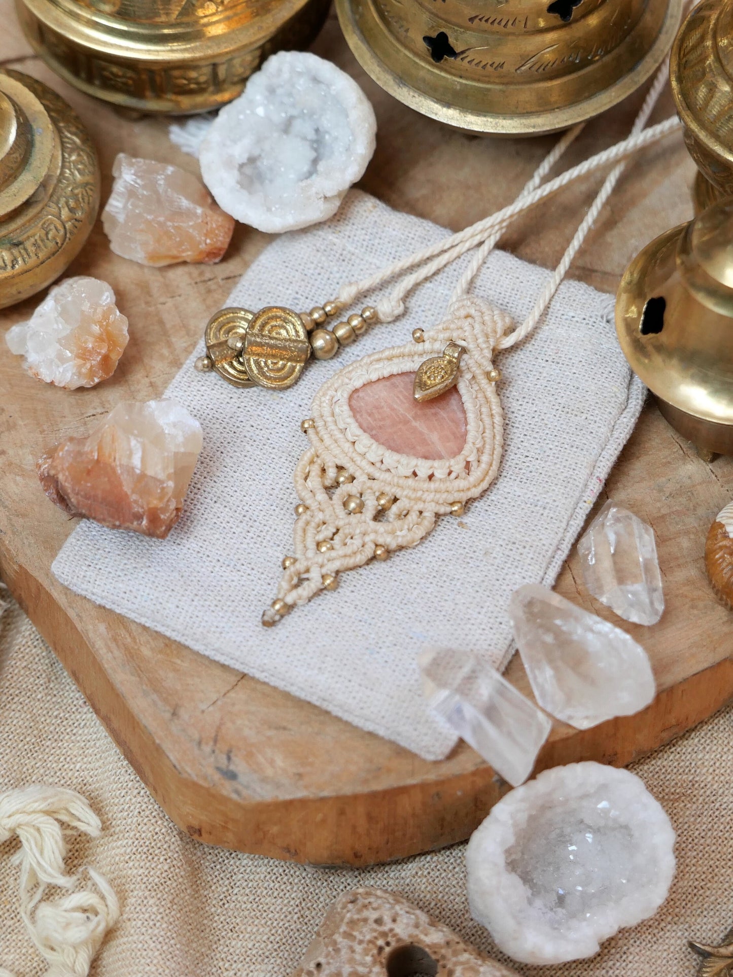 Feminine macrame pendant with Amazonite crystal | Cute boho necklace