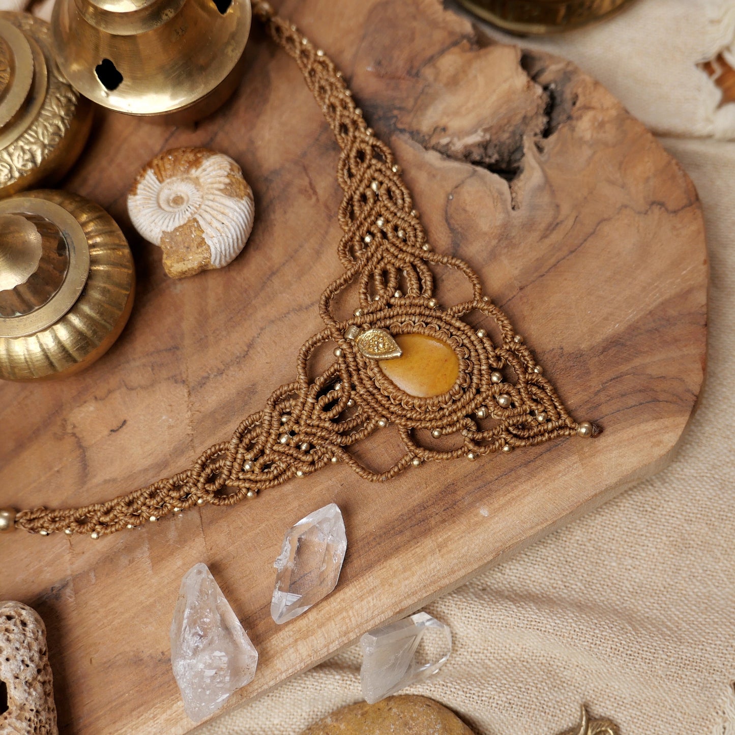 Goddess macrame necklace with jasper crystal | Large bohemian gemstone pendant