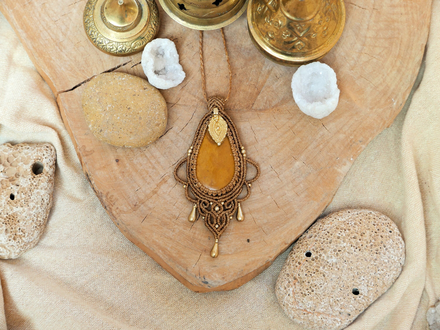 Goddess macrame pendant with jasper crystal | Large bohemian gemstone pendant