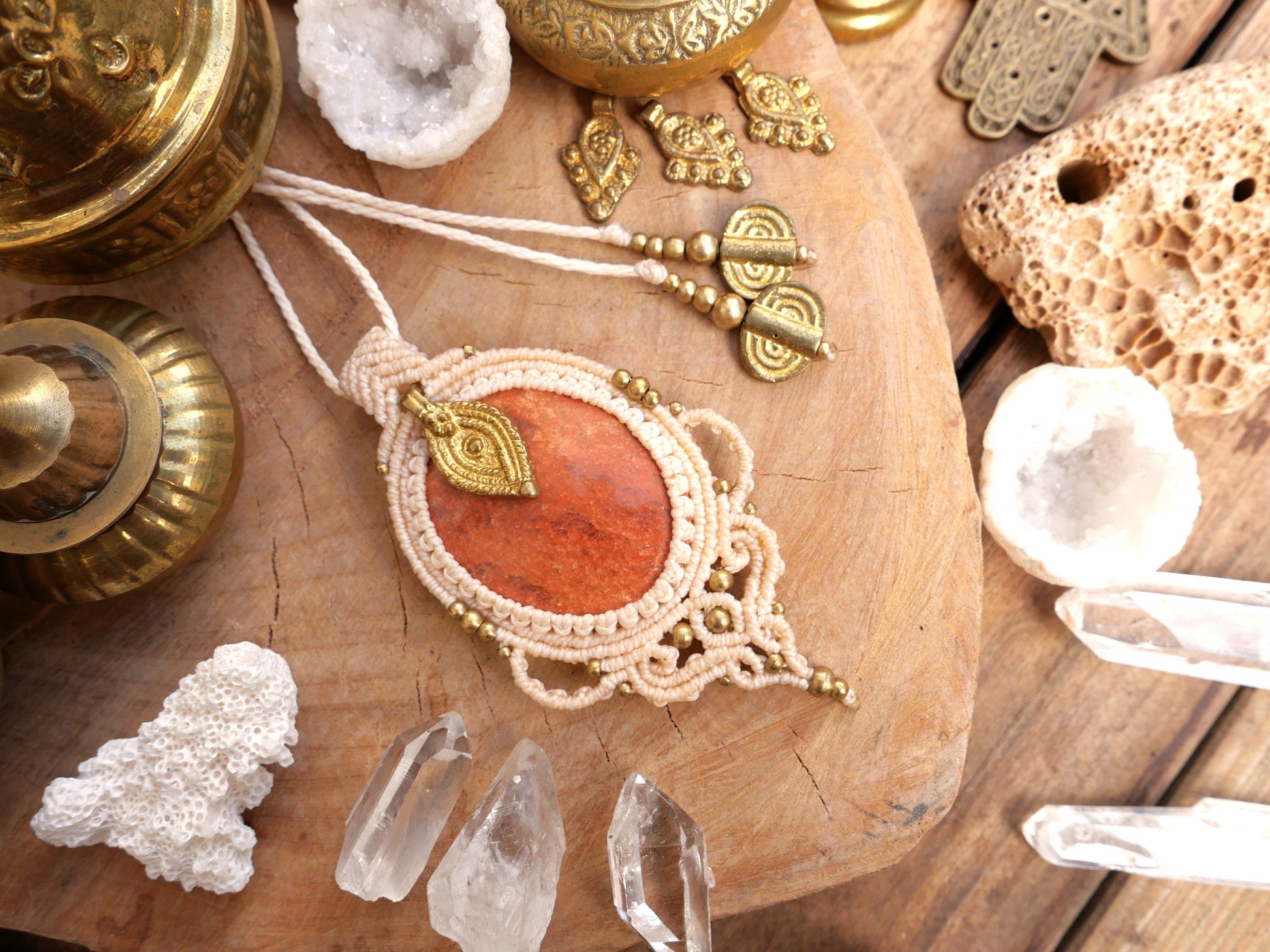 Goddess macrame pendant with jasper crystal | Large bohemian gemstone pendant