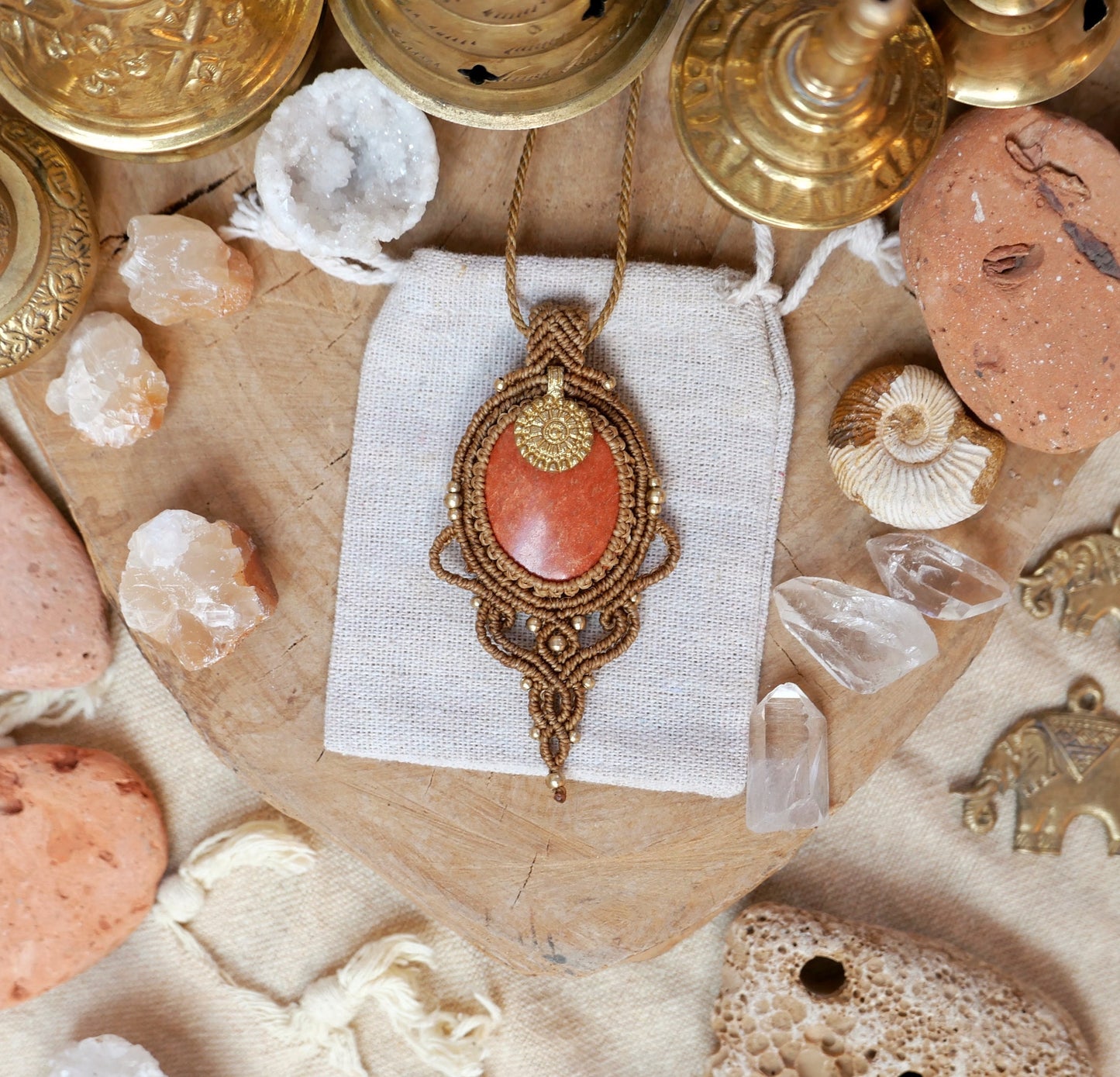 Tribal pendant with jasper crystal | Macrame gemstone pendant