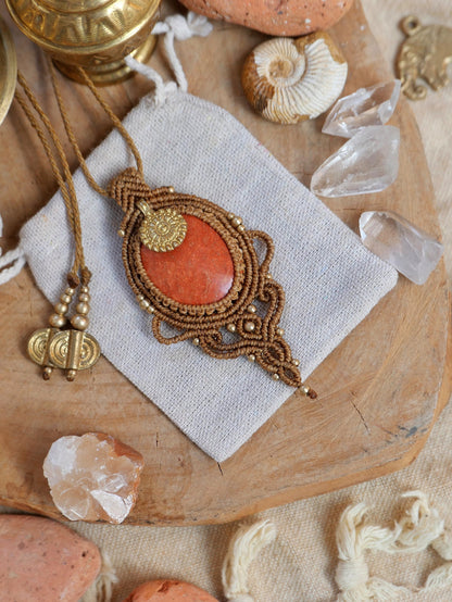 Tribal pendant with jasper crystal | Macrame gemstone pendant