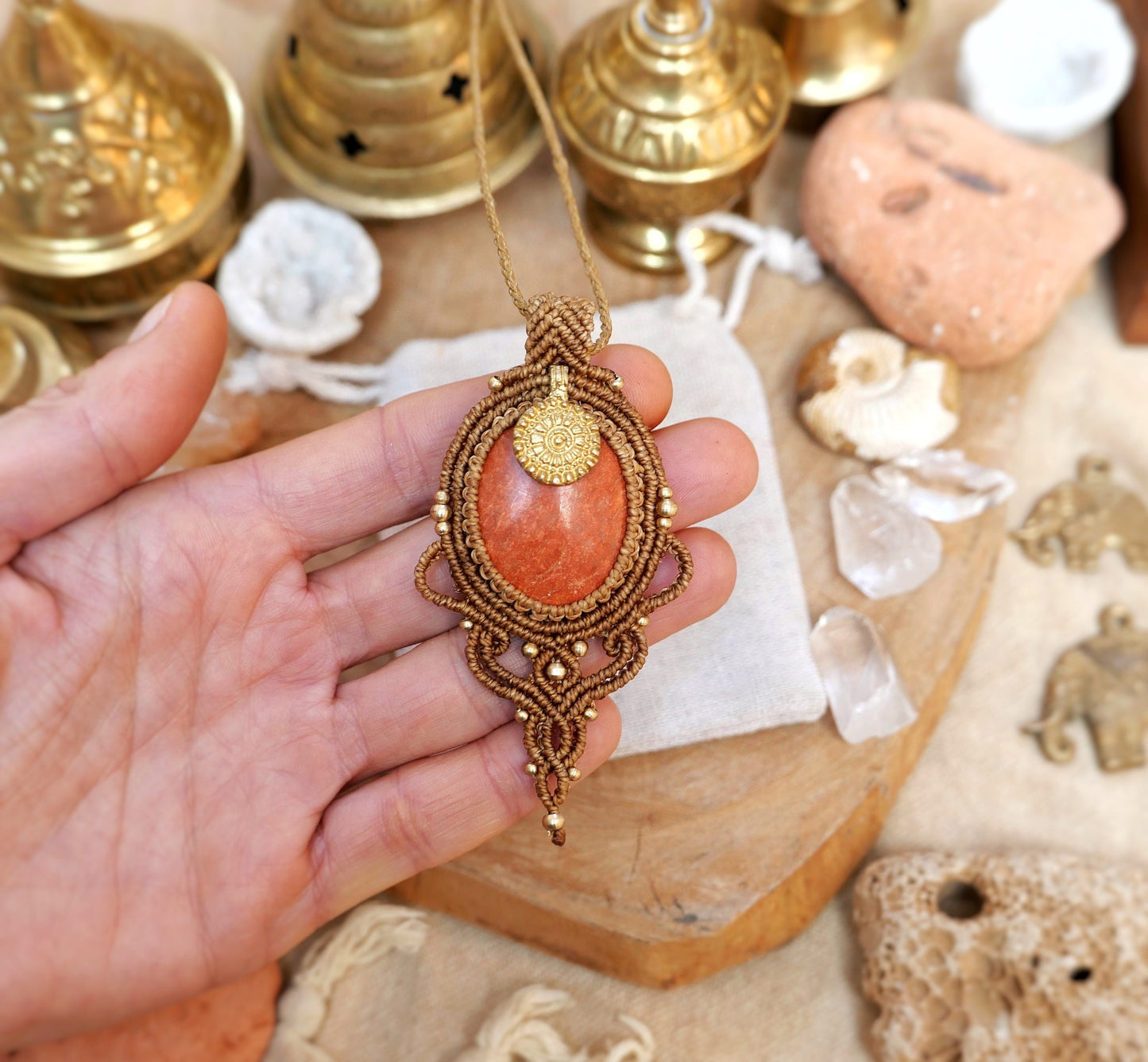 Tribal pendant with jasper crystal | Macrame gemstone pendant