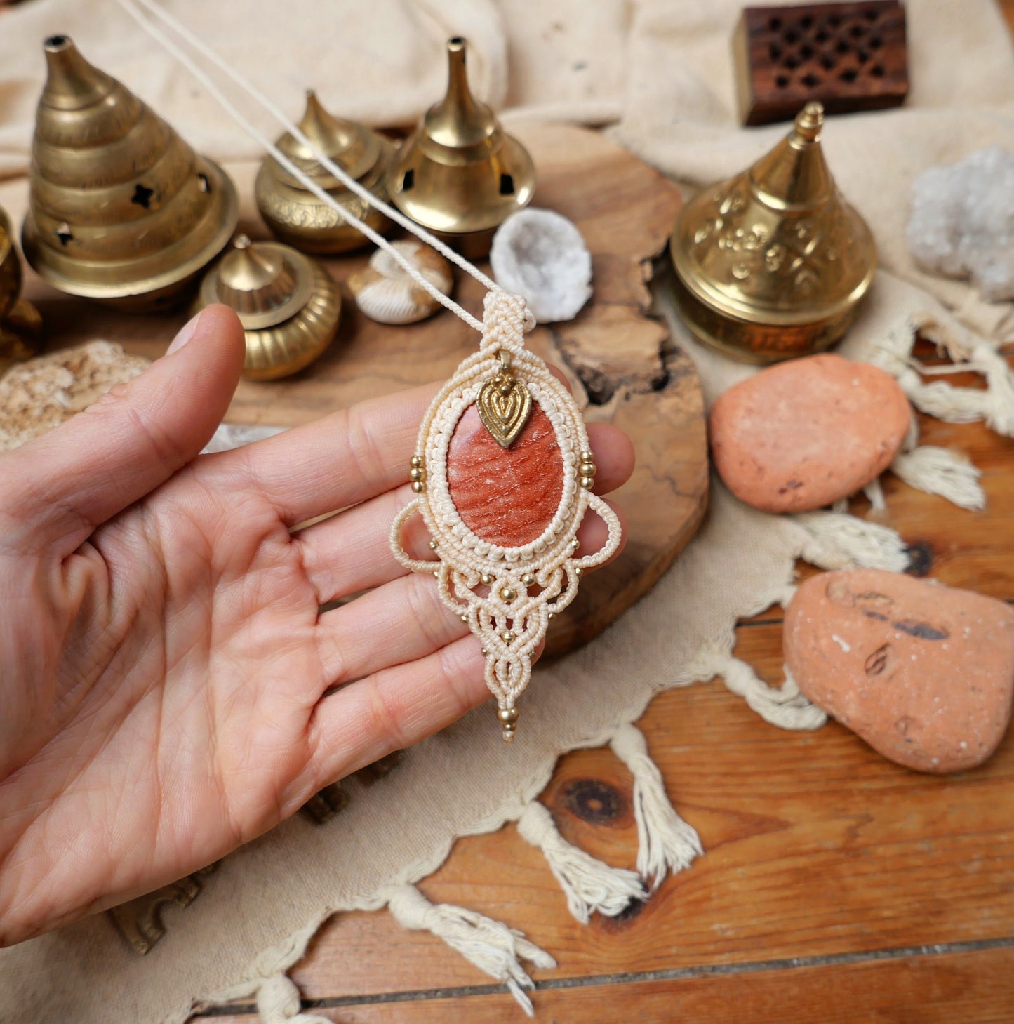 Goddess macrame pendant with jasper crystal | Elegant feminine gemstone pendant