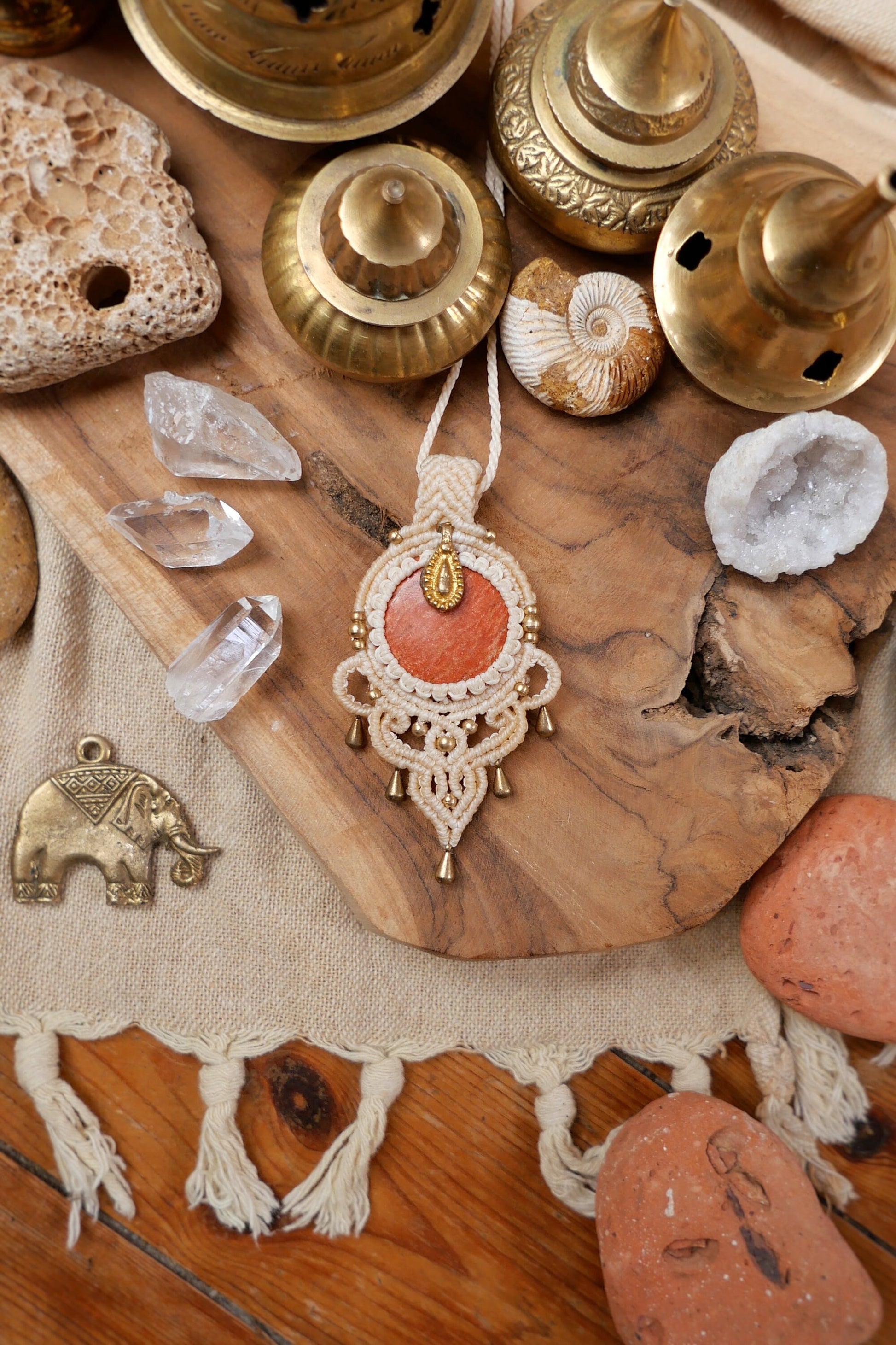 Dreamy macrame pendant with drop charms | Cute boho chic gemstone pendant