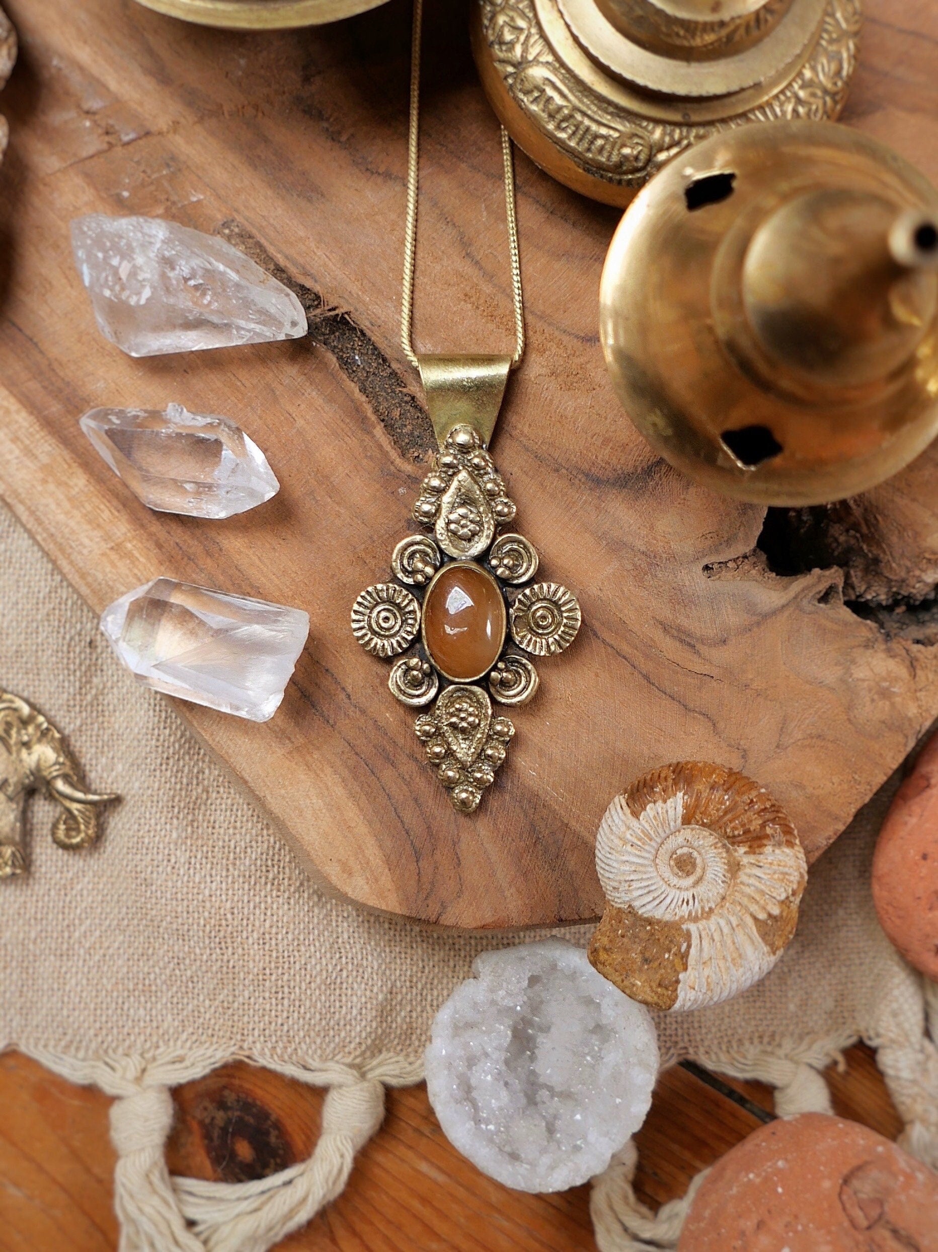 Bohemian gemstone pendant | Tribal mandala pendant | Bohemian ornamental brass pendant