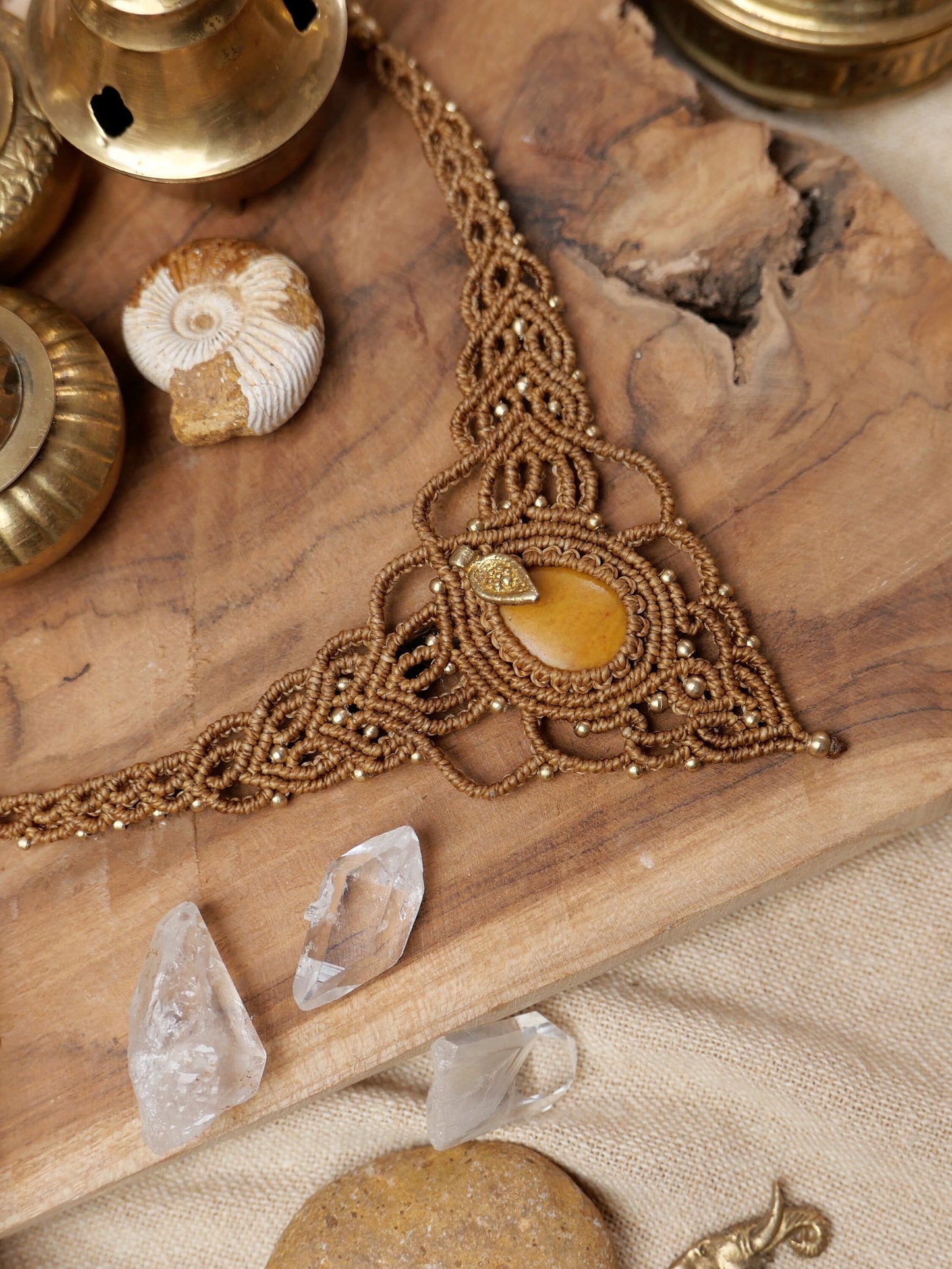 Goddess macrame necklace with jasper crystal | Large bohemian gemstone pendant