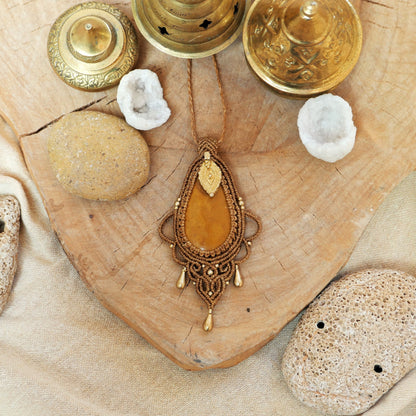 Goddess macrame pendant with jasper crystal | Large bohemian gemstone pendant