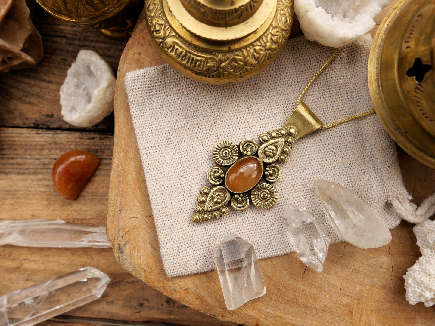 Bohemian gemstone pendant | Tribal mandala pendant | Bohemian ornamental brass pendant