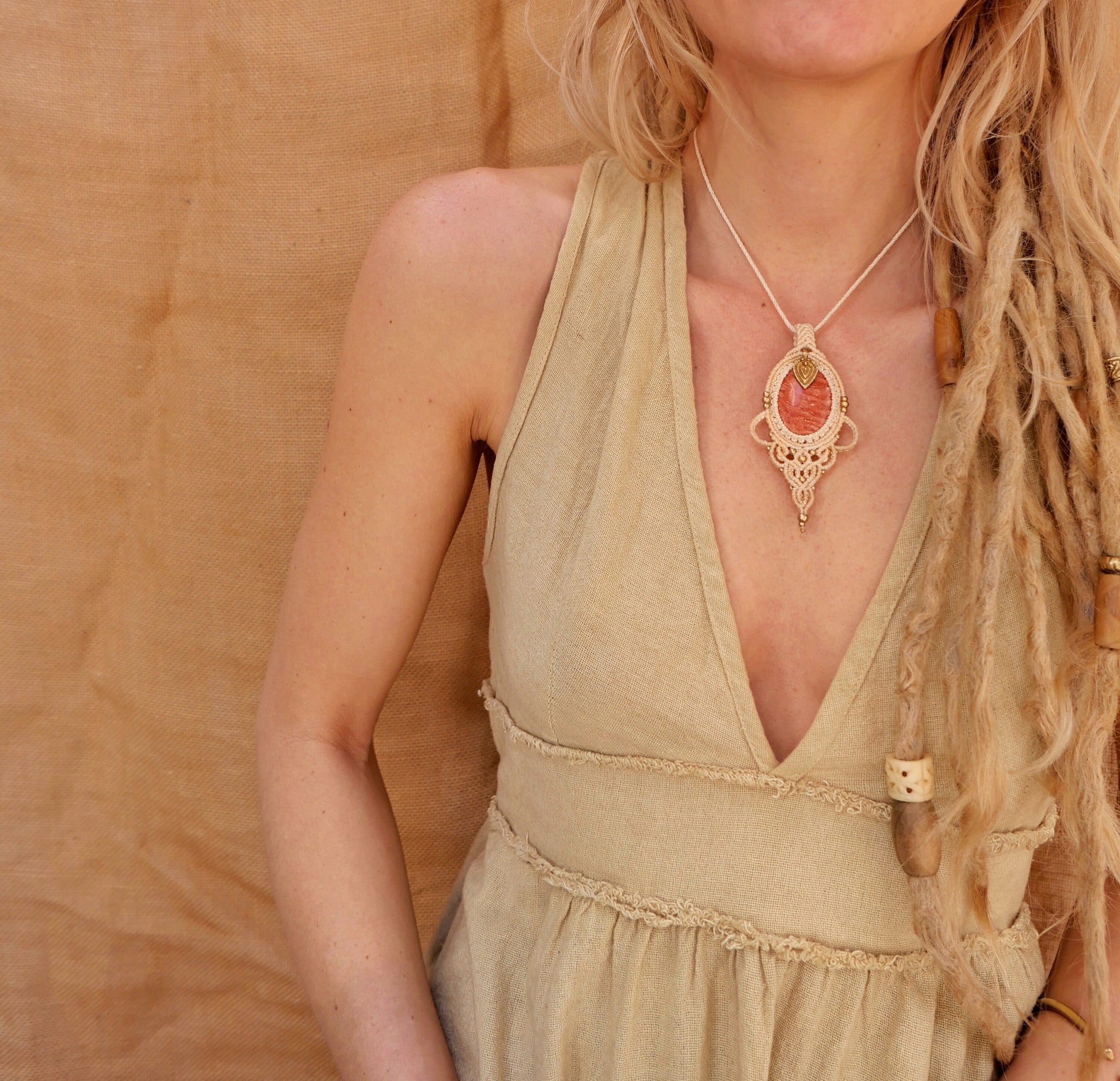 Goddess macrame pendant with jasper crystal | Elegant feminine gemstone pendant