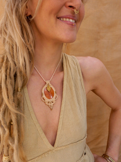 Goddess macrame pendant with jasper crystal | Large bohemian gemstone pendant