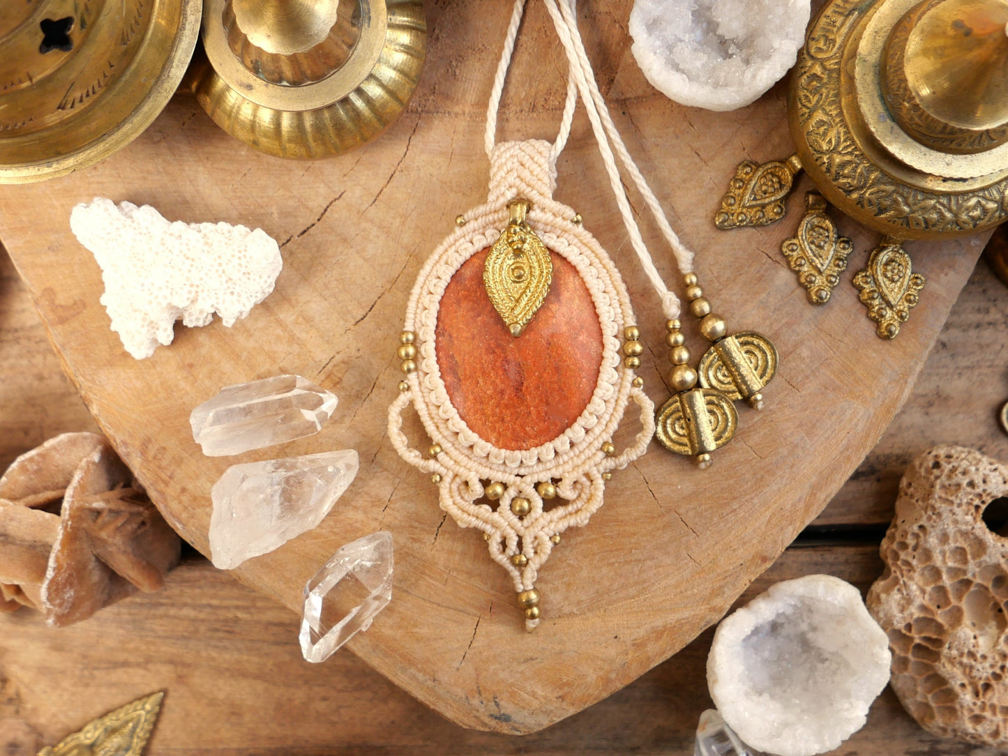 Goddess macrame pendant with jasper crystal | Large bohemian gemstone pendant