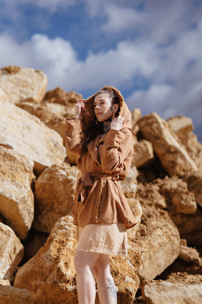 cute cardigan made from raw cotton in rust brown