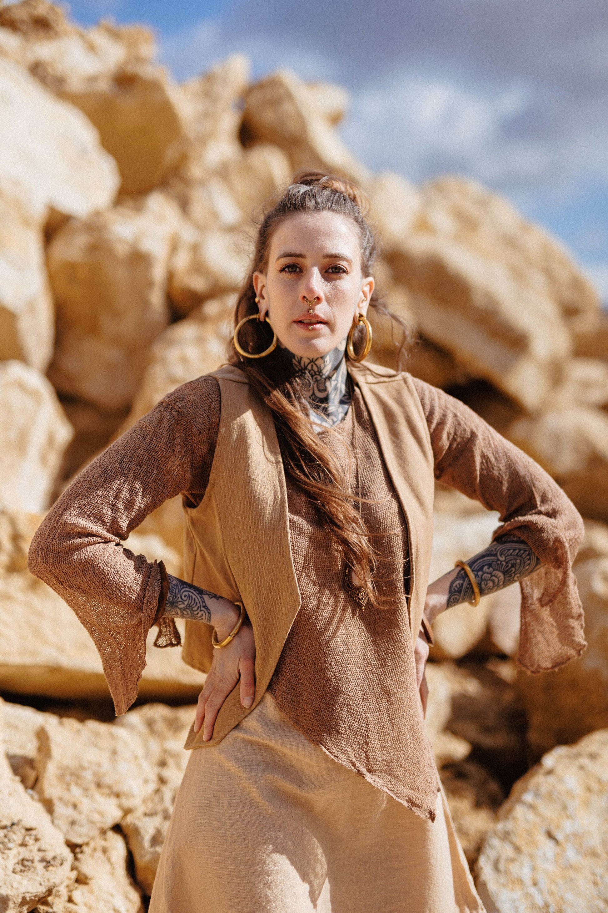 brown bohemian blouse with a goddess cut