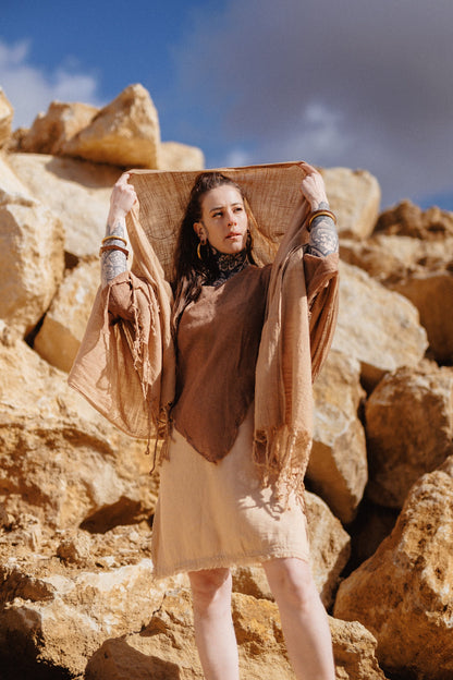 boho scarf with long tassels in colour blossom beige