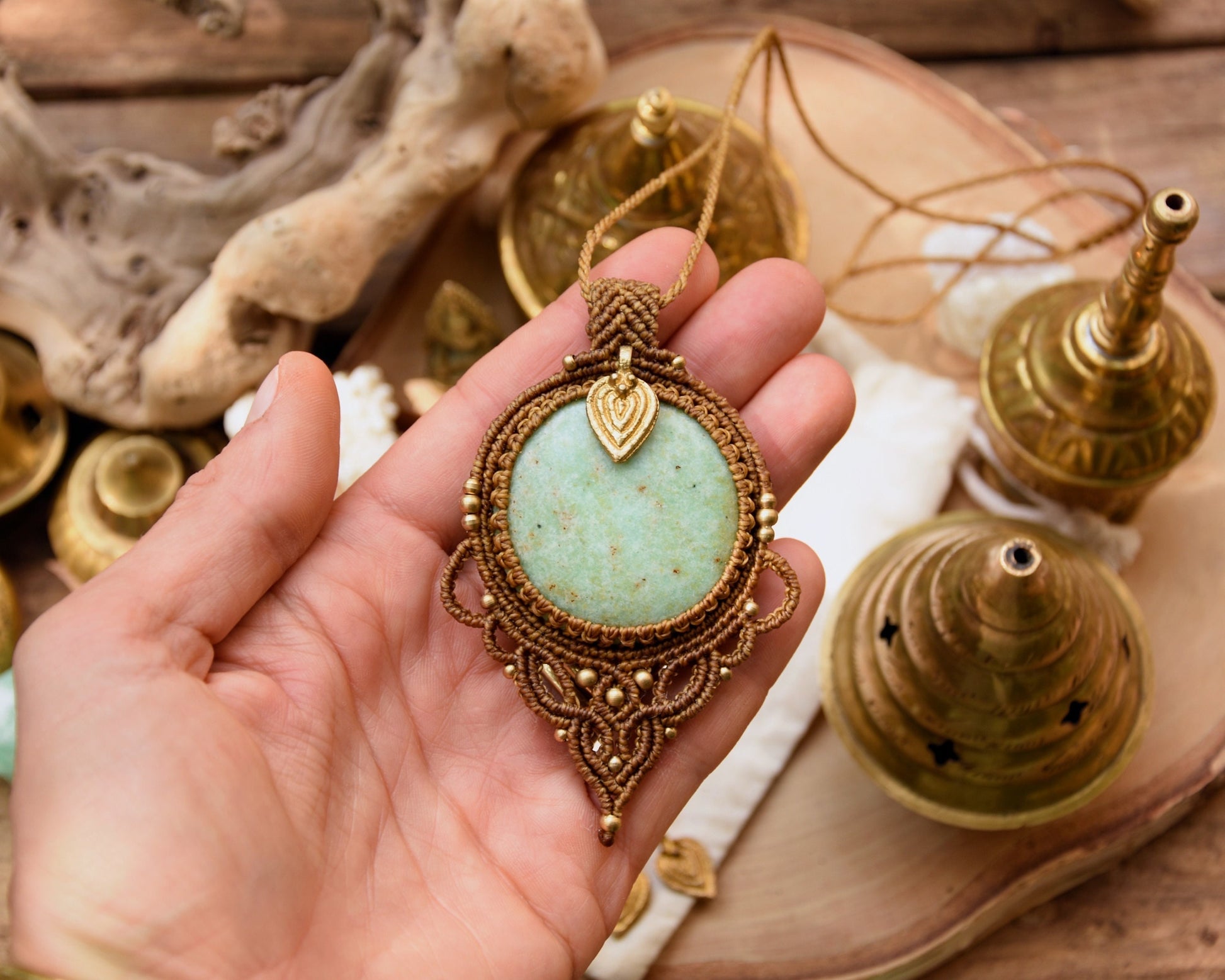 Large round gemstone pendant | Bohemian pendant | Boho necklace | Crystal necklace | chrysoprase necklace