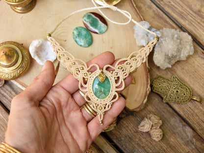 Goddess macrae necklace | gemstone necklace | boho necklace | tribal necklace | chrysoprase necklace