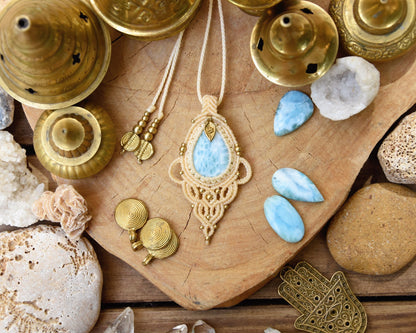 Dreamy Larimar pendant | boho macrame pendant | Boho chic necklace | macrame necklace with Larimar stone