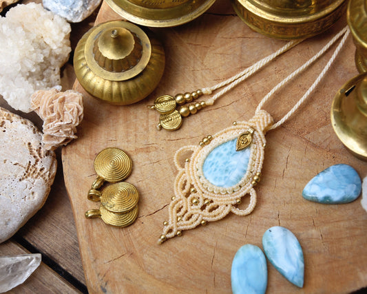 Dreamy Larimar pendant | boho macrame pendant | Boho chic necklace | macrame necklace with Larimar stone