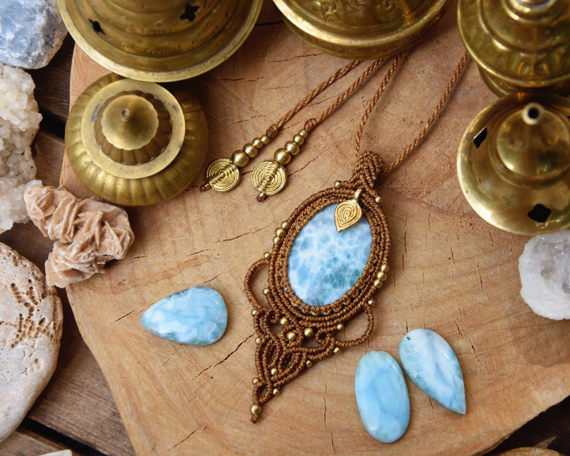 Large Larimar pendant | boho crystal pendant | Large gemstone amulet | Ethnic necklace | Tribal necklace | Beach necklace | Bohemian pendant