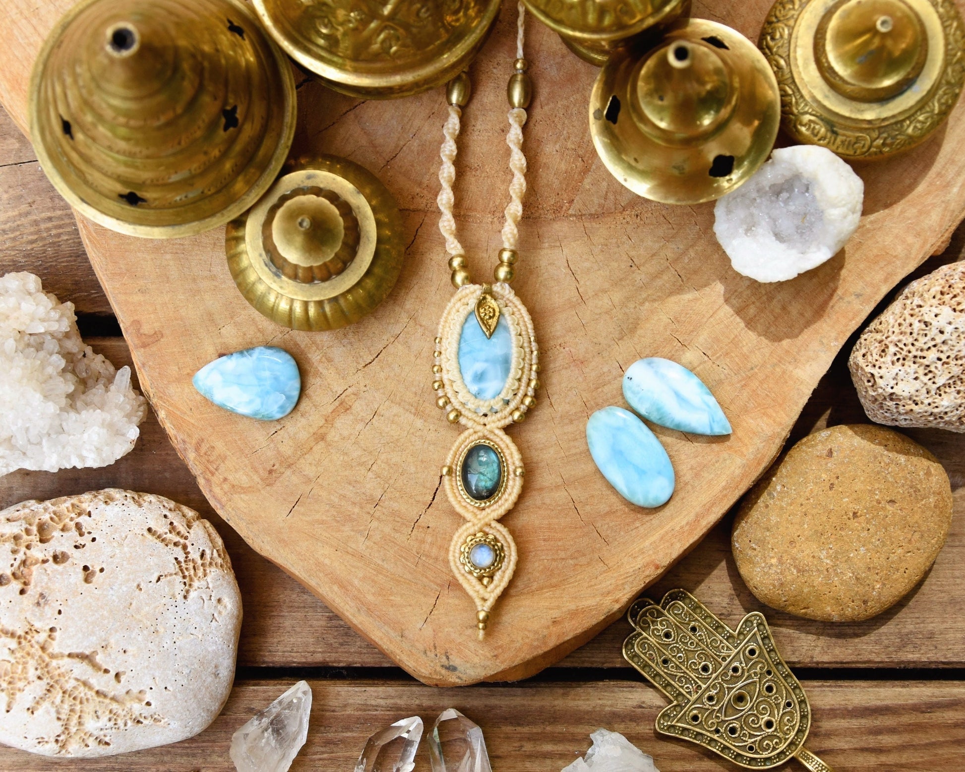 Larimar goddess pendant | Elegant boho necklace | Multi-stone necklace | Beach style necklace | Natural jewelry