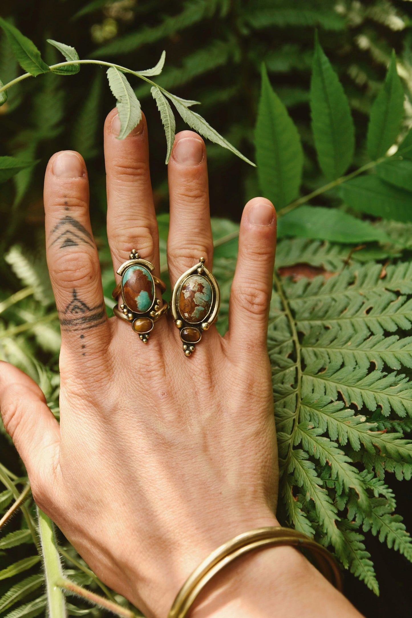 Tribal brass gemstone ring | Boho goddess ring | Turquoise ring | Tiger Eye ring | Ethnic ring | Gemstone ring